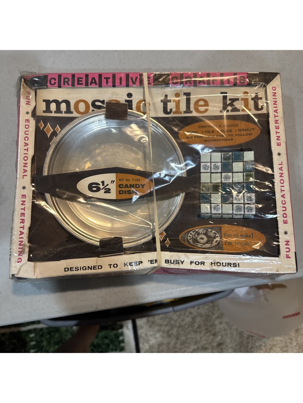 vtg Creative Crafts Mosaic Tile Kit /Candy dish 1960's New.